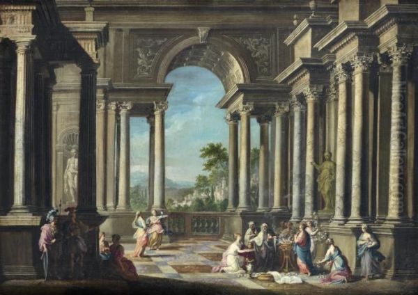 The Meeting Of King Solomon And 
The Queen Of Sheba; And King Solomon Making Offerings To A Goddess Oil Painting by Alberto Carlieri