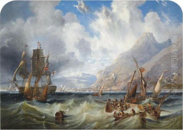 A Large Second Rate, Probably H.m.s. 
Asia Oil Painting by John Wilson Carmichael