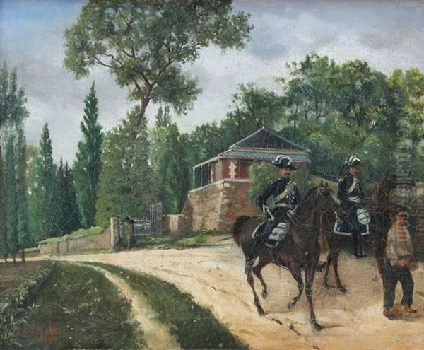 Carabinieri A Cavallo Oil Painting by Giovanni Battista Carpanetto