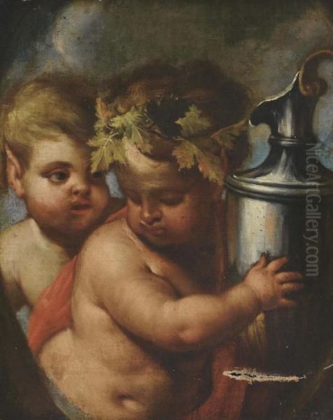 The Infant Bacchus With A Satyr Oil Painting by Giulio Carpione