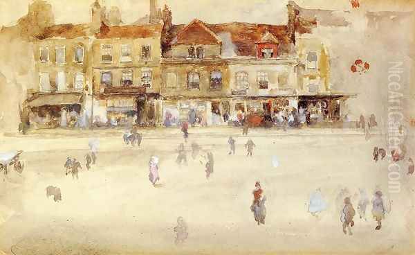 Chelsea Shops Oil Painting by James Abbott McNeill Whistler