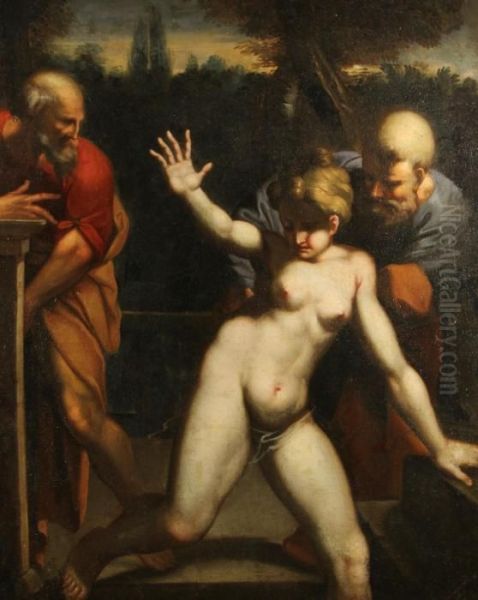 Suzanna And The Elders Oil Painting by Agostino Carracci