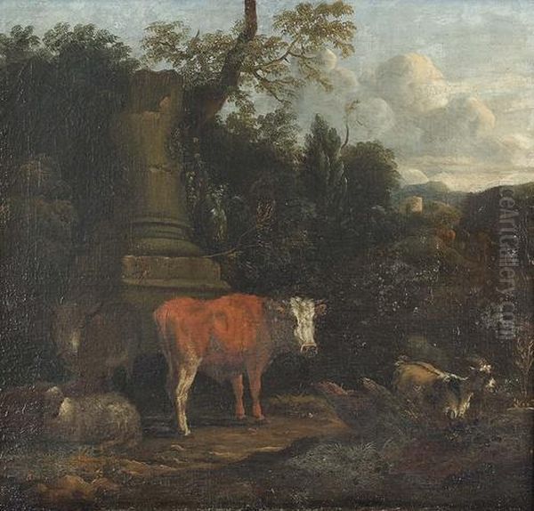 Idyllische Landschaft Mit Vieh. Oil Painting by Michiel Carre