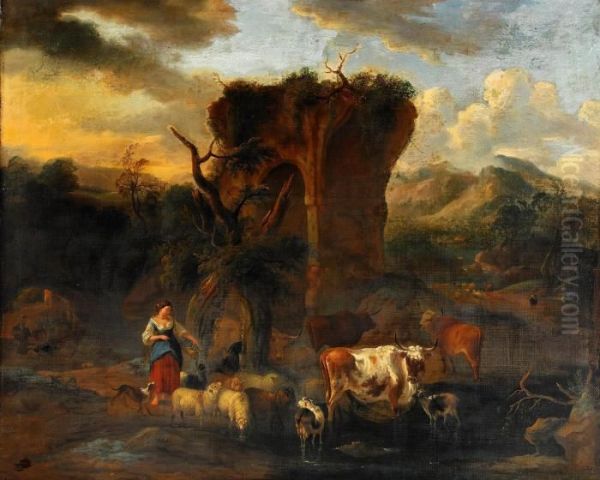 Pastoralt Landskap Oil Painting by Michiel Carre