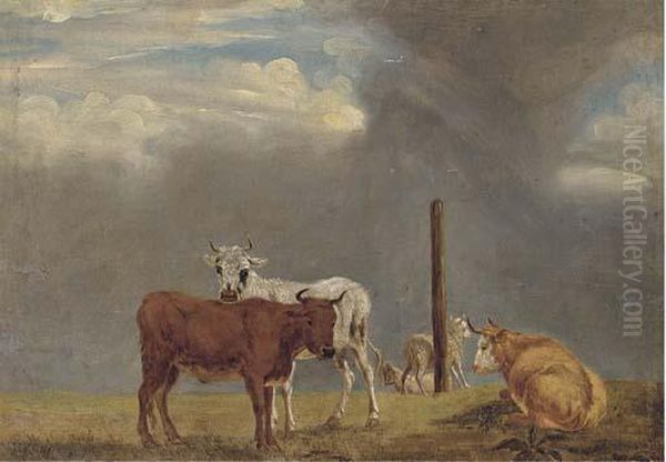 Cattle In A Landscape Oil Painting by Michiel Carre