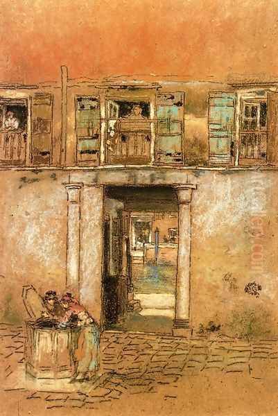 Courtyard and Canal Oil Painting by James Abbott McNeill Whistler