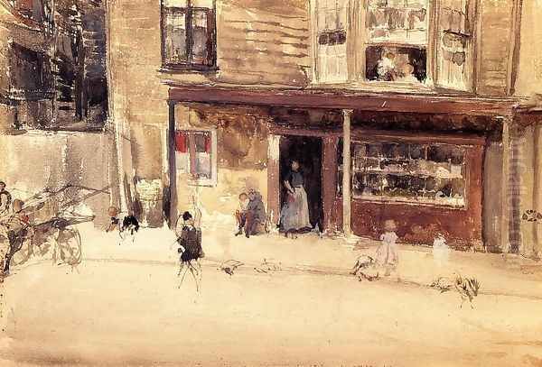 The Shop - An Exterior Oil Painting by James Abbott McNeill Whistler