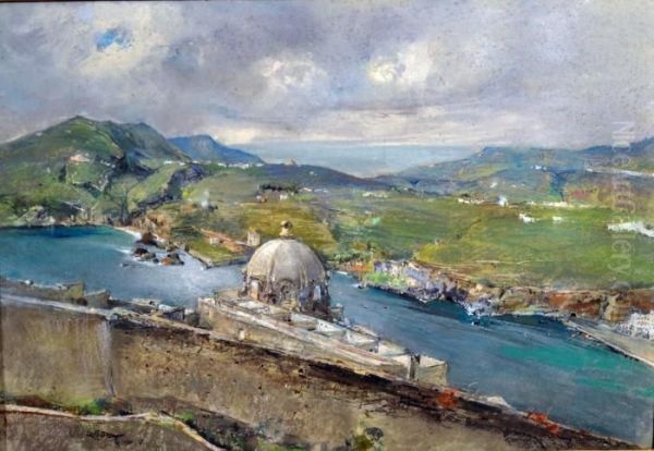 Veduta Di Procida Dal Castello Aragonese Di Ischia Oil Painting by Giuseppe Casciaro