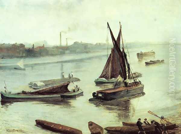 Grey and Silver: Old Battersea Reach Oil Painting by James Abbott McNeill Whistler