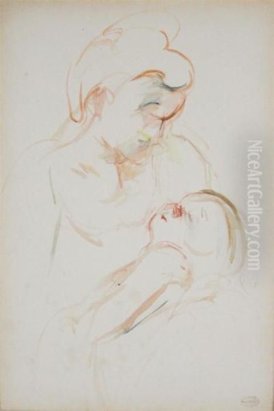 Femme La Tete Penchee Et Tete D'enfant Esquisse Oil Painting by Mary Cassatt