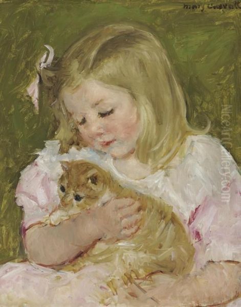 Sara Holding A Cat Oil Painting by Mary Cassatt