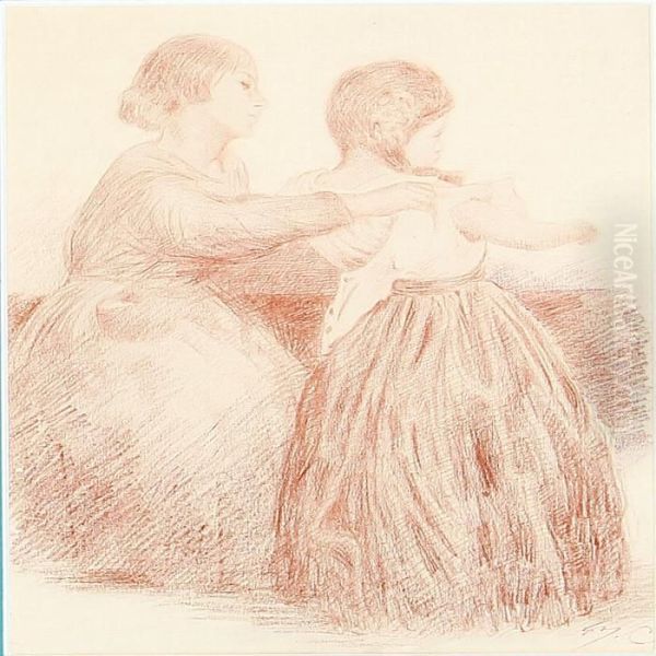 A Mother Helps Her Daughter With Her Clothes Oil Painting by Mary Cassatt