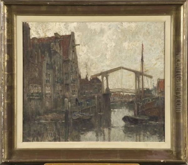 Bord De Canal Anime En Hollande Oil Painting by Hendrick, Henri Cassiers