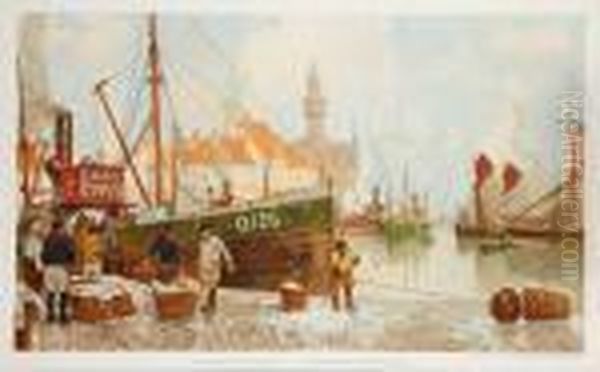 De Visschershaven Van Oostende Oil Painting by Hendrick, Henri Cassiers