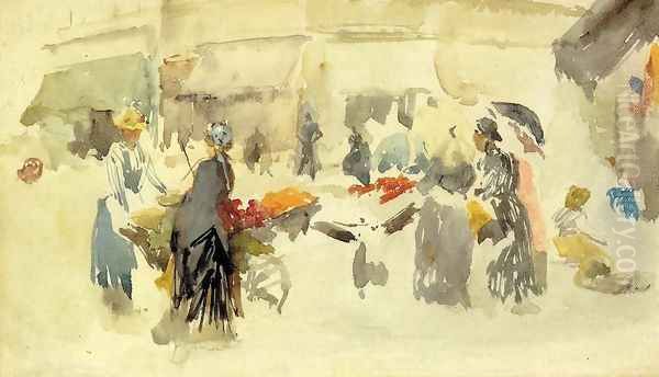 Flower Market Oil Painting by James Abbott McNeill Whistler