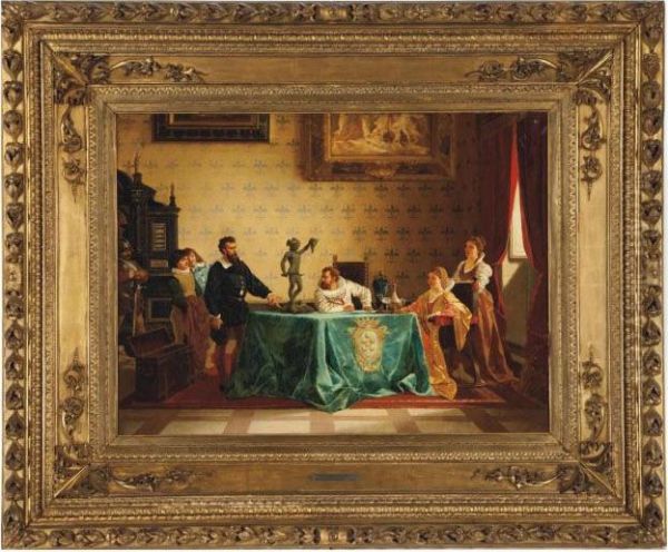 Cellini Present A Statue To The First Duke Of Tuscany Oil Painting by Amos Cassioli