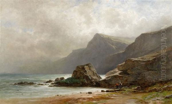 Seascape With Two Fishermen Oil Painting by Gustave Castan