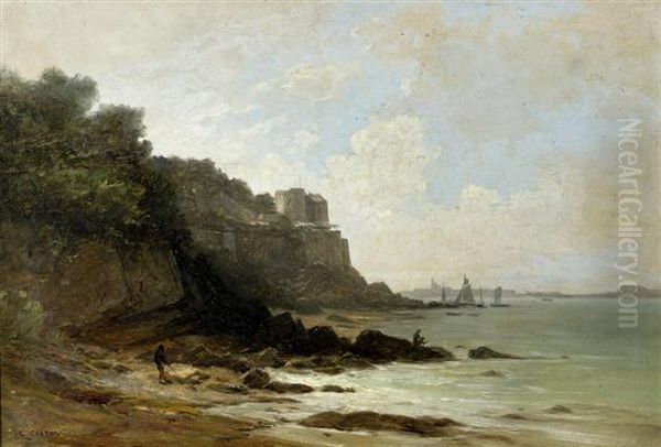 Coastal Cliff Oil Painting by Gustave Castan