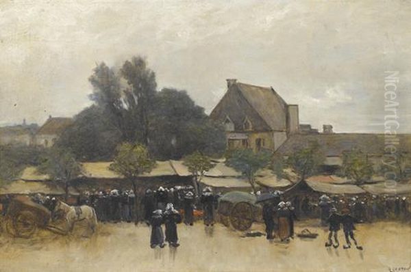 Markt In Der Bretagne. Oil Painting by Gustave Castan