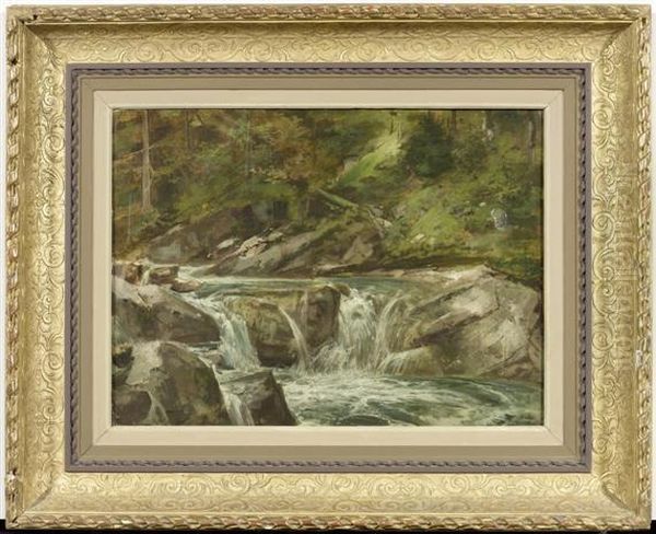 River Landscape Oil Painting by Gustave Castan