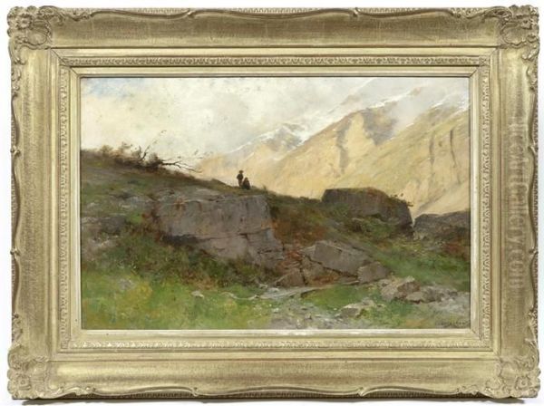 Landscape With Mountains. Moivoisin. Bagnes Valley. Oil Painting by Gustave Castan