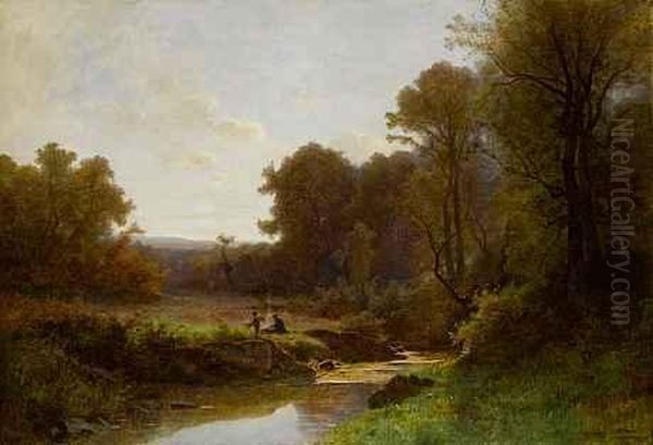 Bewaldete Landschaft Mit Flusslauf Oil Painting by Gustave Castan