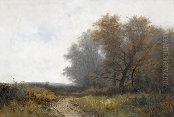 Feldweg In Baumbestandener Landschaft Oil Painting by Gustave Castan