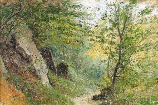 Sonniger Waldweg Mit Felsen Oil Painting by Gustave Castan