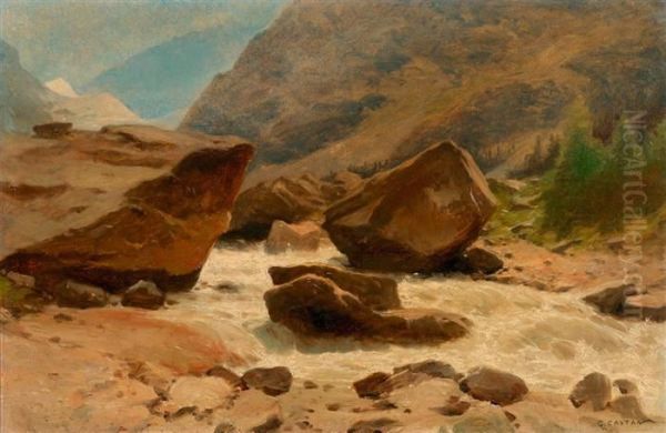 Die Rohne Im Oberwallis. Oil Painting by Gustave Castan