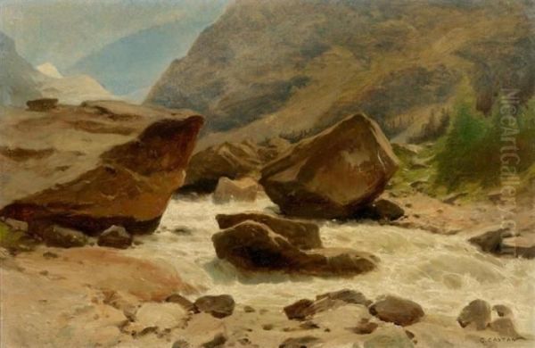 The Rhone In Oberwallis Oil Painting by Gustave Castan