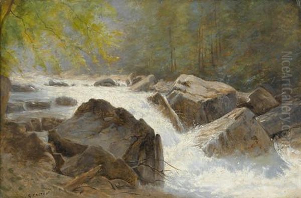 Wilder Gebirgsbach Mit Wasserfall Oil Painting by Gustave Castan