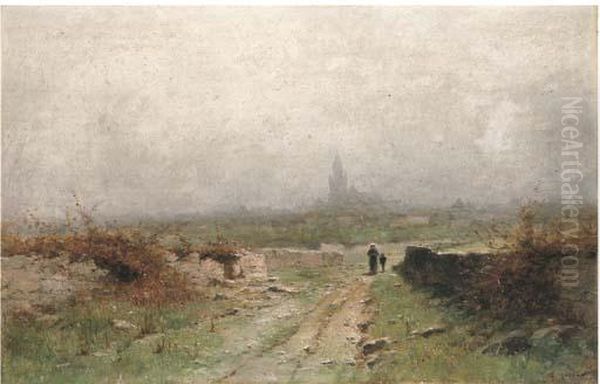 Lecroisie Par Le Brouillard, Bretagne Oil Painting by Gustave Castan