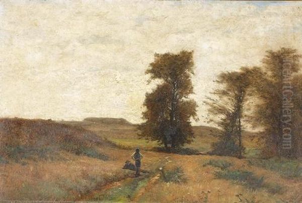 Feldlandschaft Mit Zwei Kindern. Oil Painting by Gustave Castan