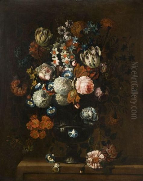 Bouquet De Fleurs Sur Un Entablement Oil Painting by Pieter III Casteels