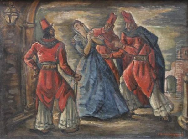 La Detencion - Mazorqueros De Rosas Oil Painting by Carlos Alberto Castellanos