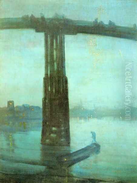 Nocturne: Blue and Gold - Old Battersea Bridge Oil Painting by James Abbott McNeill Whistler