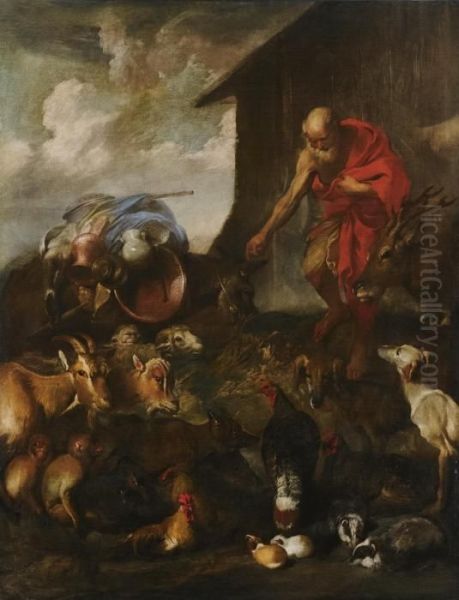 The Animals Entering Noah's Ark Oil Painting by Giovanni Benedetto Castiglione