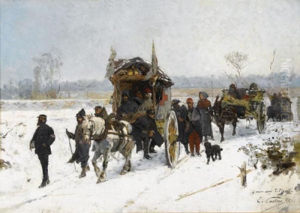 Une Ambulance Internationale Par Un Temps De Neige Oil Painting by Edouard Castres