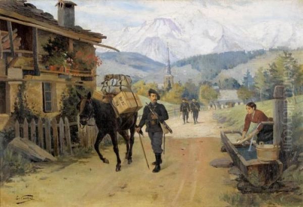 Chasseurs Alpins A Combloux Avec Le Mont-blanc Oil Painting by Edouard Castres