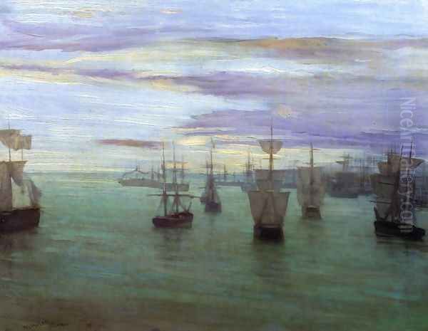 Crepuscule in Flesh Colour and Green: Valparaiso Oil Painting by James Abbott McNeill Whistler