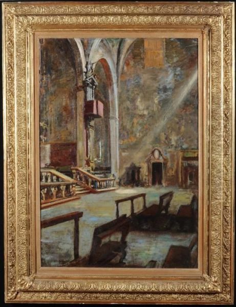 Interno Di Cattedrale Oil Painting by Achille Cattaneo