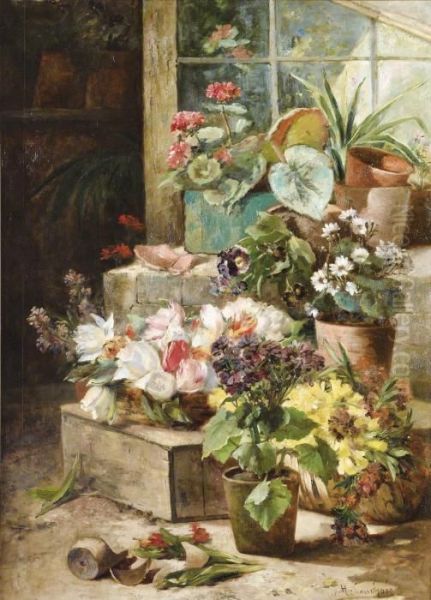 Pots De Fleurs Oil Painting by Eugene Henri Cauchois