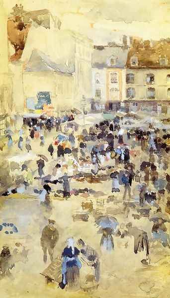 Variations in Violet and Grey - Market Place, Dieppe Oil Painting by James Abbott McNeill Whistler