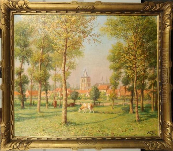 Vaches Dans Les Pres Oil Painting by Albert Caullet