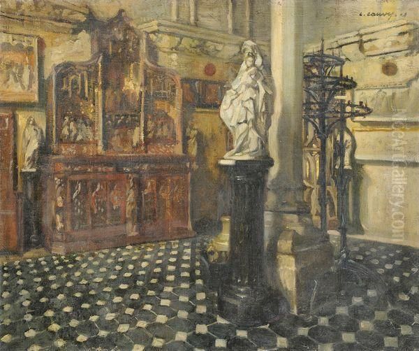 Interieur D'eglise Oil Painting by Leon Cauvy