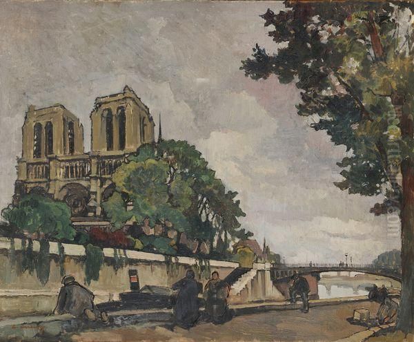 Vue De Notre-dame Oil Painting by Leon Cauvy