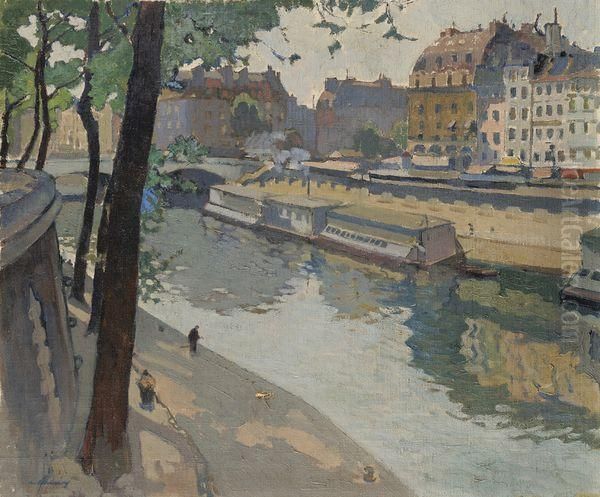 Les Quais Oil Painting by Leon Cauvy