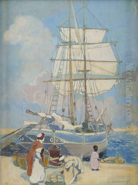 Voilier A L'amarre Dans Le Port D'alger Oil Painting by Leon Cauvy