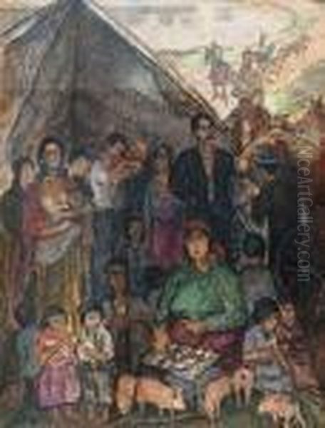 Gipsy Camp Oil Painting by Alvar Cawen