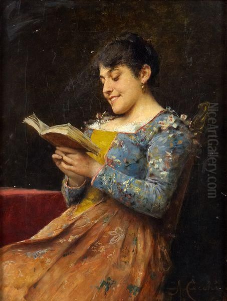 Portrait De Femme A La Lecture Oil Painting by Adriano Cecchi